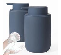 Autumnlife Lot de 2 distributeurs de savon mousse - En céramique - Avec grande pompe et étiquette - Bleu mat - Pour cuisine, salle de bain, plan de travail - 350 ml