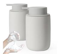 Autumnlife Lot de 2 distributeurs de savon mousse - Gris mat - Avec grande pompe et étiquette - En céramique - Convient pour cuisine, salle de bain, plan de travail - 350 ml