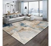 AUUZPI Abstrait Vintage Lavable en Machine 160x250cm Tapis antidérapant pour Salon,Tapis Imprimé Moderne À Poils Courts Et Moelleux(Brun und Bleu/Beige gris3)