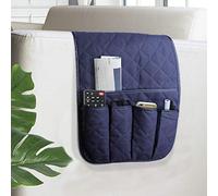 VNOM Organiseur antidérapant pour accoudoir de canapé, fauteuil de chevet, organiseur pour canapé inclinable avec 5 poches pour téléphone portable, télécommande, magazines (Bleu)