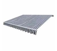 Auvent à bras articulé, motorisé, 600 cm, bleu marine, blanc, avec cadre en aluminium, 3 bras articulés, télécommande pour terrasse, jardin, résistant aux UV, imperméable, résistant aux intempéries