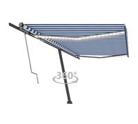 Auvent Automatique avec Capteur de Vent et LED Store de Balcon Jardin Patio Terrasse Extérieur Ombrage des Fenêtres 450x350 cm Bleu et Blanc