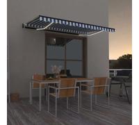 Auvent Automatique Capteur de Vent/LED 450x300 cm Bleu et Blanc Store vidaXL