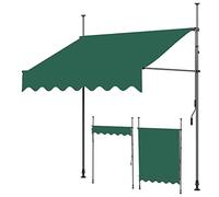 Auvent de balcon réglable et rétractable sur pied avec manivelle - Pour terrasse, jardin, restaurant, café - Vert - 2,5 x 1,2 m