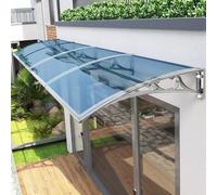 Auvent de fenêtre d'extérieur 81,3 x 279,4 cm avec support en acier bleu pour terrasse, auvent de porche durable, ensemble complet d'installation pour protection solaire