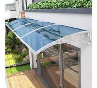 Auvent de fenêtre d'extérieur de 99,1 x 381 cm avec kit de support en acier, panneau bleu et supports blancs - Auvent résistant aux intempéries pour terrasses et porches - Kit d'installation complet