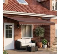 Auvent de jardin pliable 4 x 3,5 m en polyester marron avec revêtement PU, idéal pour terrasse et patio. Équipé d'une manivelle manuelle et d'une télécommande électrique pour régler l'ombre.