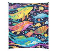 Auvent de plage pliable avec pelle à sable pour les voyages en famille, les pique-niques et le camping Motif animaux marins psychédéliques UPF50+