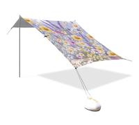 Auvent de plage pliable pour jardin avec fleurs colorées UPF50 imperméable avec sacs de sable et pelle pour le camping, la pêche, le plaisir du jardin