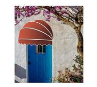 Auvent de porte de terrasse courbé français en toile résistante aux UV, design pliable, 150 cm de diamètre, parfait pour les cafés et les espaces extérieurs, solution de protection solaire élégante.