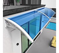 Auvent de porte d'entrée extérieur bleu - Auvent de fenêtre en métal pour porche et jardin, protection UV et pluie, housse en polycarbonate, 99,1 x 81,3 cm, abri solaire de terrasse avec support blanc