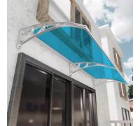 Auvent de Porte d'Entrée Extérieur,Marquise en Polycarbonate Bleu,Auvent de Fenêtre en Alliage d'Aluminium,Auvent de Terrasse,Auvent Arqué,60/80/100/120/150cm,avec Support Blanc (80x160cm/31"x63")