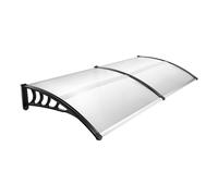 Auvent de Porte d'Entrée, Marquise Transparente en Polycarbonate Alvéolaire 5mm, Protection Pluie Neige Grêle, Design Courbé Moderne 200x90cm, Abri Porche Balcon Fenêtre Garage Terrasse