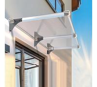 Auvent de Porte d'Entrée Moderne,Marquise Solaire Abri en Polycarbonate de 5mm,Auvent Fenêtre en Aluminium,Abri Contre la Pluie Insonorisant,Contre Pluie Neige UV (Clear,65x330cm/26 x130)