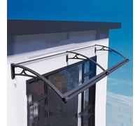 Auvent de porte d'extérieur en polycarbonate transparent avec support en aluminium, protection contre la pluie et la neige pour balcon (l 80 x L 100 cm)