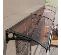 Auvent de porte en polycarbonate avec support en aluminium pour porte d'entrée, fenêtre, terrasse, protection UV et gouttières (style F, L 100 x l 180 cm)