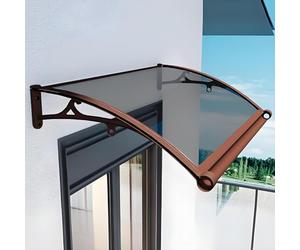 Auvent De Porte Et Fenêtre, avec Support en Alliage D'aluminium Marron, pour Entrée, Porche, Terrasse, Marquise Extérieurs avec Évier De Drainage(Gray,80 * 200cm/31 * 79in)