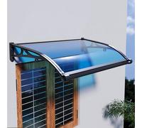 Auvent de porte/fenêtre incurvé avec grand évier, auvent de terrasse pour façades de maison, protection contre la pluie, housse en polycarbonate bleu avec support en aluminium noir, auvent d'entrée de