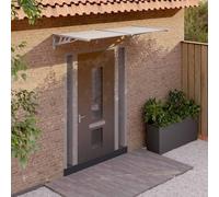 Auvent de porte gris transparent 199 x 90 cm polycarbonate aluminium résistant aux intempéries pour porte d'entrée, fenêtre, extérieur, protection contre la pluie