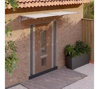 Auvent de porte gris-transparent 239x90 cm en polycarbonate, cadre robuste en ABS et aluminium, facile à installer avec des accessoires