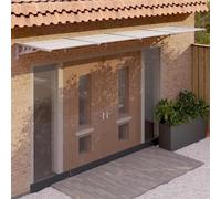 Auvent de porte gris-transparent 396x90 cm, toit de porte d'entrée en polycarbonate, cadre robuste en ABS et lattes en aluminium, facile à installer avec des accessoires.