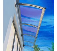 Auvent de porte transparent avec gouttière et supports en aluminium argenté - Ning pour entrée extérieure, balcon Ga et (90 x 450 cm)
