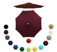 Auvent de Remplacement pour Parasol 6 Baleines/8 Baleines, Remplacement Toile de Parasol 2m/2.3m/2.7m/3.0m, Housse de Rechange pour Parasol D'extérieur, Polyester Anti UV(Vin rouge,3.0m/6 Arms)