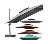 Auvent De Remplacement Pour Parasol De Terrasse Carré À 2 Niveaux Et 8 Baleines 3 X 3 M, Housse Rechange Pour Parasol Déporté Carré Résistant Aux UV Et À L'eau (auvent Uniquement), Jardin(Gris)