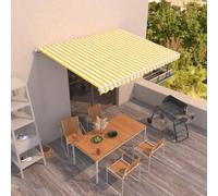 Auvent de terrasse autoportant, rétractable manuellement, 450 x 350 cm, jaune et blanc, store vertical pour extérieur, balcon, terrasse, jardin, toit de terrasse