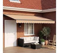 Auvent de terrasse électrique extensible 4,5 x 3 m, polyester avec revêtement PU, télécommande et manivelle, cadre en acier et aluminium, semi-cassette