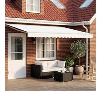 Auvent de terrasse électrique extensible blanc 5x3m, auvent de jardin avec télécommande et manivelle, polyester avec revêtement PU, cadre en acier-aluminium, semi-cassette, installation facile