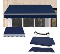Auvent de terrasse en polyester imperméable et rétractable manuel pour protection solaire et abri - Bleu marine - 4 x 3 m