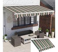 Auvent de terrasse imperméable et rétractable de 3,7 x 3 m en tissu de protection UV à rayures multiples pour fenêtre, porte, terrasse, sortie de marché, marché