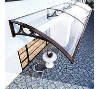 Auvent de terrasse incurvé en polycarbonate avec housse transparente imperméable et supports en aluminium marron pour porches et entrées, tailles 60 à 450 cm (60 x 340 cm)