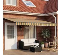 Auvent de terrasse manuel avec éclairage LED 5 x 3,5 m, cadre en aluminium en poudre, polyester résistant à la décoloration, conception semi-cassette avec bras inclinables, contrôle