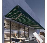 Auvent de terrasse motorisé rétractable électrique en tissu imperméable pour balcon extérieur et cour avec chaîne grise, double lampe, bras incurvé, 2 x 1,5 m, facile à installer