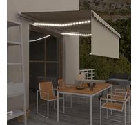 Auvent de terrasse pour porte d'entrée - Store de balcon - Store à bras articulés - Rétractable avec store vénitien et LED - 4 x 3 m - Crème - Convient pour terrasses, balcons, vérandas