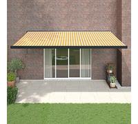 Auvent de terrasse rétractable motorisé/manuel - Jaune et blanc - 5 x 3 m - Auvent d'extérieur pour balcon, terrasse, jardin - Tissu et aluminium
