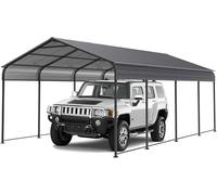 Auvent de voiture robuste - Tente de rangement extérieure portable avec toit en acier et base renforcée, abri auto toutes saisons pour véhicules et équipements