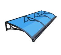 Auvent d'entrée en forme d'arc pour balcon extérieur - Abri de fenêtre en polycarbonate bleu - Supports en aluminium - Résistant aux intempéries - Surplomb de porte - 100 x 160 cm - Pour protection de