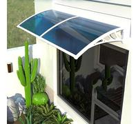 Auvent d'extérieur bleu élégant avec support blanc - Protection UV et pluie Housse en polycarbonate 150 x 160 cm Parfait pour les patios et les entrées Design moderne