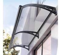 Auvent d'extérieur en polycarbonate pour porte d'entrée incurvé avec grand surplomb noir, 55 x 200 cm, protection contre les intempéries pour entrée de maison