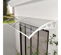 Auvent d'extérieur en polycarbonate transparent pour portes et entrées - Protection UV contre la pluie et la neige - Cadre en aluminium blanc (60 x 420 cm)
