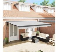 Auvent électrique à bras articulé, anthracite, 4,5 x 3 m, auvent de terrasse motorisé avec cadre en aluminium, polyester résistant aux UV pour jardin et balcon