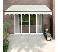 Auvent électrique à bras articulé, avec moteur et manivelle, 3,5 x 2,5 m, tissu polyester crème résistant aux UV, pour terrasse, balcon, jardin et extérieur