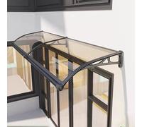 Auvent en aluminium pour portes et fenêtres résistant aux intempéries avec grand panneau transparent de drainage et support gris, installation facile pour la protection extérieure.