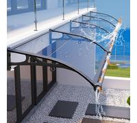 Auvent en aluminium - Support noir en polycarbonate transparent pour porte d'entrée - Protection contre les intempéries - Drainage automatique - 80 x 360 cm - Surplomb de toit moderne pour porte