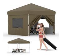 Auvent escamotable de 25,4 x 25,4 cm avec 4 parois latérales amovibles, tente de camping facile à installer avec un seul bouton de configuration - 1 sac à roulettes, 3 hauteurs réglables, 4 sacs de