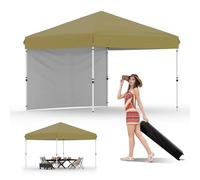 Auvent escamotable de 25,4 x 25,4 cm avec une paroi latérale, tente de camping facile à installer avec un bouton poussoir - 1 sac à roulettes, 3 hauteurs réglables, 4 sacs de poids pour terrasse