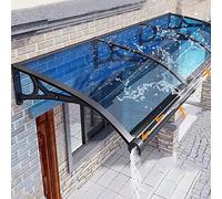 Auvent extérieur, design moderne, panneau en polycarbonate bleu et cadre en aluminium noir, protection contre les intempéries pour terrasse et véranda (61 x 520,7 cm)